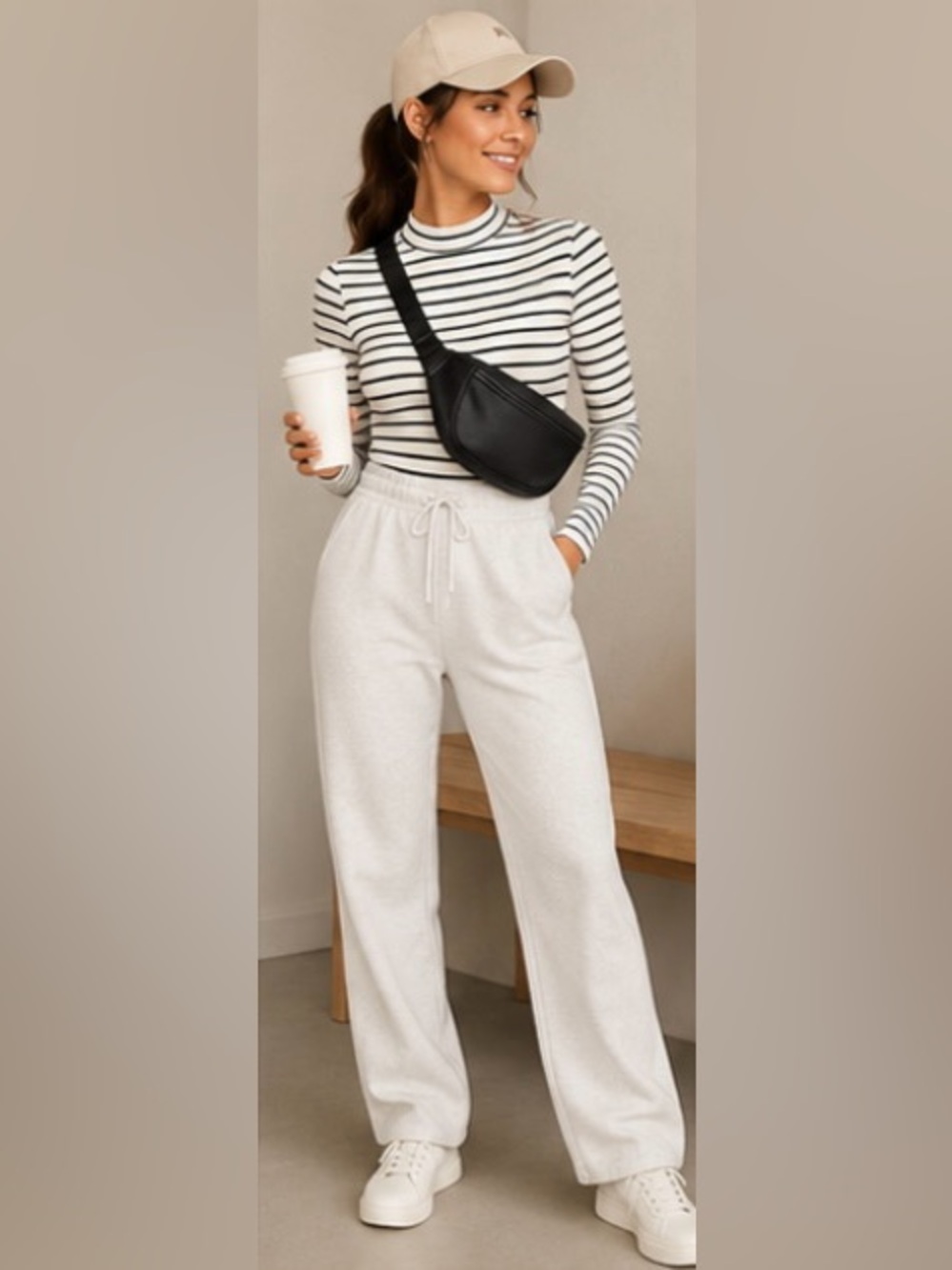 NWOT Black & White Striped Mock Neck Bodysuit